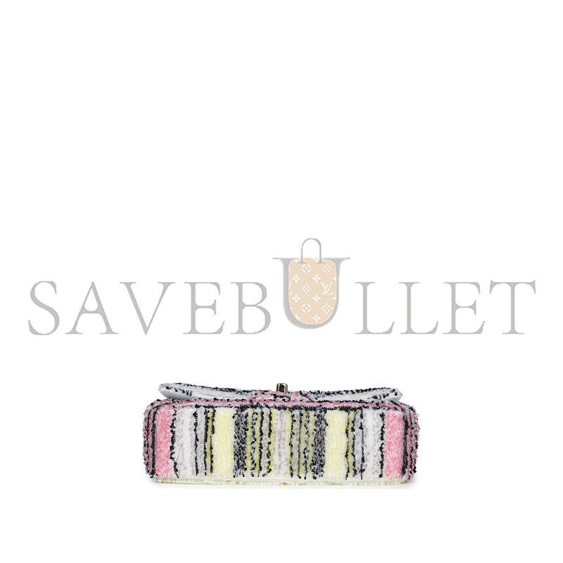 Ch**el mini rectangular flap white multicolor sequin light gold hardware (20*13*5cm)
